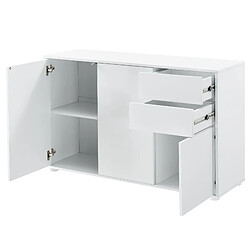 Helloshop26 Buffet commode meuble de rangement pratique avec 2 tiroirs 3 portes 117 cm blanc brillant 03_0005046