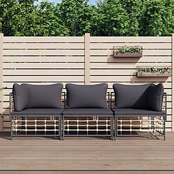 Maison Chic Salon de jardin 3 pcs + coussins - Mobilier/Meubles de jardin - Table et chaises d'extérieur anthracite résine tressée -MN48375