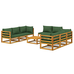 vidaXL Salon de jardin 9 pcs avec coussins vert bois massif