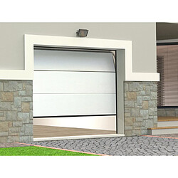 Vente-Unique Porte de garage sectionnelle effet bois blanc motorisée L254 x H218 cm - PRIETA