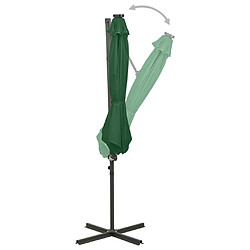 Helloshop26 Parasol meuble de jardin déporté avec mât et lumières led 300 cm vert 02_0008545