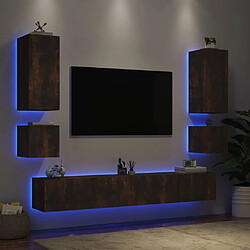 Acheter Maison Chic Lot de 6 Meuble TV muraux, Banc TV avec lumières LED pour salon, Meuble de rangement chêne fumé -GKD29525