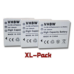 3x vhbw batterie SET adaptée pour caméra SANYO Xacti: VPC-CA6 ACTIVE, VPC-CA9, VPC-CA8 comme DB-L20 / DB-L20A / DB-L20AEX.