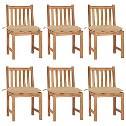 vidaXL Chaises de jardin lot de 6 avec coussins Bois de teck massif