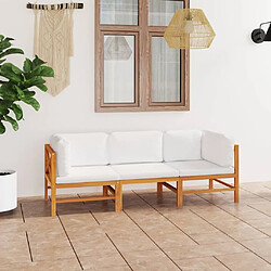 Maison Chic Canapé de jardin 3 places et coussin | Canapé Sofa d'extérieur | Fauteuil terrasses crème Bois de teck massif -MN38942