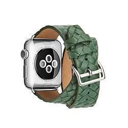 Avis Wewoo Bracelet en cuir pleine fleur avec boucle en acier inoxydable pour Apple Watch séries 3 et 2 et 1 38 mm (vert)