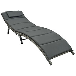 Maison Chic Chaise longue pliable avec coussin | Bain de soleil Relax | Transat Résine tressée Gris -GKD65650