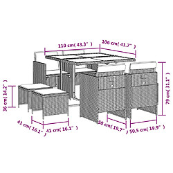 vidaXL Ensemble à manger de jardin et coussins 9 pcs marron poly rotin pas cher