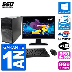 PC Tour Dell 390 MT Ecran 22" Intel G630 RAM 8Go SSD 960Go HDMI Windows 10 Wifi - Occasion