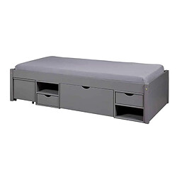 Mes Lit 90x200 avec rangements en pin massif gris foncé - CHAMONIX