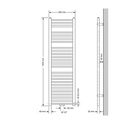 ECD Germany Sèche-Serviettes Sahara Non Électrique - 400 x 1500 mm - Chrome - Connexion Central - sans Kit de Raccordement - Forme Droit - avec Kit Montage Mural - Radiateur pour Salle de Bain