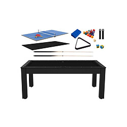 Jardindeco Billard convertible table 8 personnes Arizona + plateau 2 en 1 + pack d'accessoires noir grainé et noir (tapis)