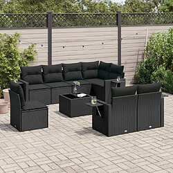 Maison Chic Ensemble Tables et chaises d'extérieur 9 pcs avec coussins,Salon de jardin noir résine tressée -GKD778244