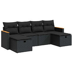 vidaXL Salon de jardin 6 pcs avec coussins noir résine tressée