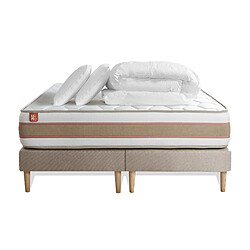 Marmottes & Co Pack prêt à dormir matelas LE DÉLICAT 160x200 Ressorts ensachés et Mémoire de forme + double sommiers Beige