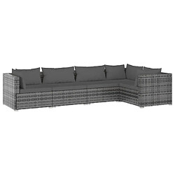 vidaXL Salon de jardin 5 pcs avec coussins Résine tressée Gris