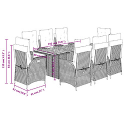 vidaXL Ensemble à manger de jardin 9 pcs avec coussins Gris pas cher