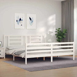 Maison Chic Lit adulte - Cadre Structure de lit avec tête de lit Contemporain blanc 200x200 cm bois massif -MN53038