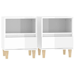 Maison Chic Lot de 2 Tables de chevet,Table de nuit,Table d'appoint pour salon Blanc brillant 40x35x50 cm -MN71511