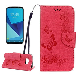 Wewoo Housse Étui rouge pour Samsung Galaxy S8 Papillons Gaufrage en cuir flip horizontale avec support & Slots de cartes Portefeuille & Longe