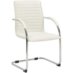 Decoshop26 Chaise visiteur fauteuil de bureau avec accoudoirs assise en PVC blanc piètement luge métallique 10_0003419