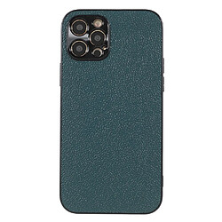 Coque en cuir véritable antichoc, texture litchi vert pour votre iPhone 12 Pro 6.1 pouces