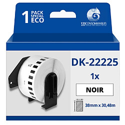 123Consommables Étiquettes compatibles Brother DK22225 - Largeur 38 mm x 30,48 mètres - Texte noir sur fond blanc