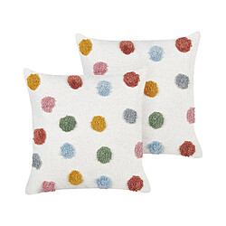 Beliani Lot de 2 coussins WALLFLOWER Coton 45 x 45 cm À pois Touffeté Blanc