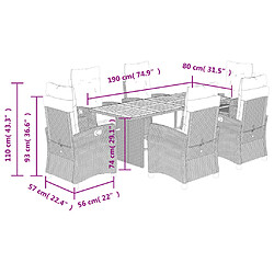 Acheter vidaXL Ensemble à manger de jardin coussins 7 pcs mélange beige rotin