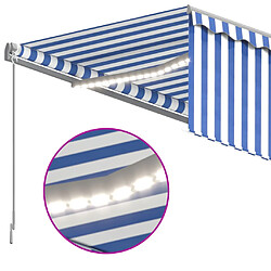 Acheter vidaXL Auvent automatique store capteur de vent LED 4x3m Bleu et blanc