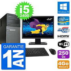 PC Tour Dell 390 MT Ecran 22" i5-2400 RAM 4Go Disque 250Go HDMI Windows 10 Wifi - Occasion