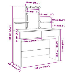 vidaXL Coiffeuse avec LED chêne fumé 100x40x130 cm pas cher