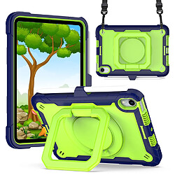 Coque en TPU + silicone avec béquille rotative et bandoulière bleu marine/vert jaunâtre pour votre Apple iPad mini (2021)