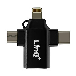 Adaptateur OTG 3 en 1 USB-C, Micro-USB, Lightning vers USB 3.0 Compact LinQ Noir