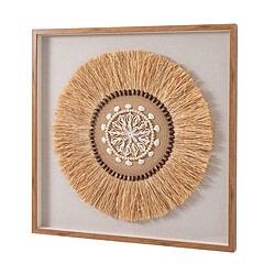 Pegane Tableau vitrine, sculptés en fibres naturelles et coquillages avec cadre en bois chêne - Longueur 100 x Profondeur 5 x Hauteur 100 cm