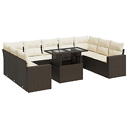 vidaXL Salon de jardin 10 pcs avec coussins marron résine tressée