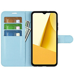 Etui en PU texture litchi, fermoir magnétique avec support pour votre Vivo Y16 4G - bleu