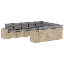 Maison Chic Salon de jardin avec coussins 10 pcs, Ensemble Tables et chaises de jardin, beige résine tressée -GKD459670