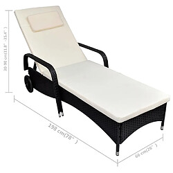 Acheter Helloshop26 Transat chaise longue bain de soleil lit de jardin terrasse meuble d'extérieur avec coussin et roues résine tressée noir 02_0012450