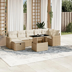 vidaXL Salon de jardin avec coussins 8 pcs beige résine tressée