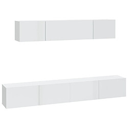 Maison Chic Ensemble de meubles TV 4 pcs | Banc TV Moderne pour salon | Meuble de Rangement - Blanc brillant Bois d'ingénierie -MN33872