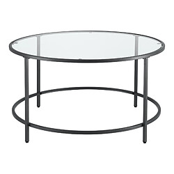 Helloshop26 Table basse ronde pour salon plateau en verre pieds en acier 84 cm noir 03_0006180