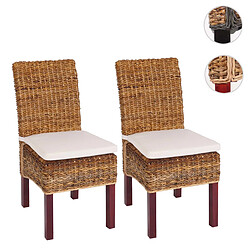 Mendler Lot de 2 chaises M69, banane tressée ~ pieds marrons, avec coussins