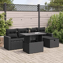 vidaXL Salon de jardin 6 pcs avec coussins noir résine tressée