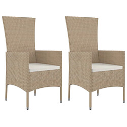 vidaXL Chaises de jardin avec coussins lot de 2 Résine tressée Beige