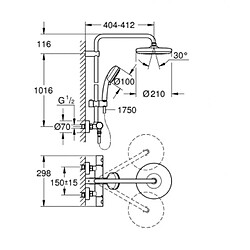 Système de douche Grohe. Thermostat TEMPESTA COSMOPOL Sys 2 m pour montage mural chrome