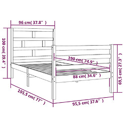 vidaXL Cadre de lit sans matelas 90x190 cm bois massif pas cher