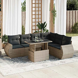 vidaXL Salon de jardin avec coussins 7 pcs gris résine tressée