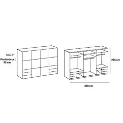 Inside 75 Armoire coulissante LISBETH 4 portes 6 tiroirs décor blanc 300 x 236 cm hauteur