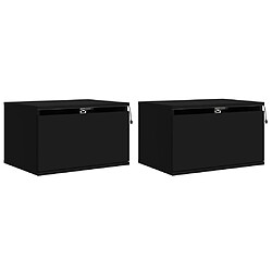 Maison Chic Lot de 2 Tables de Chevet murales - Tables de Nuit avec lumières LED noir